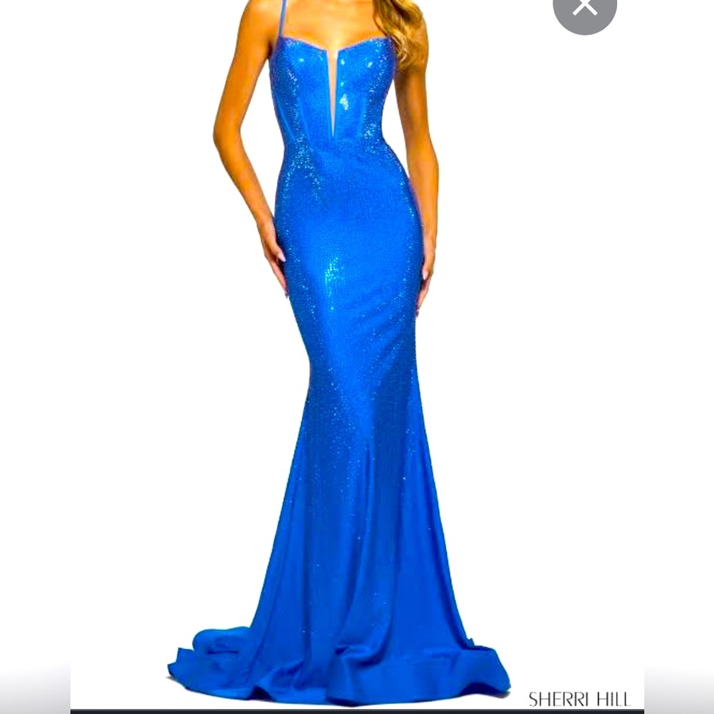 Sherri Hill sequence peacock blue prom/ pageant gown sz 4 excellent condition